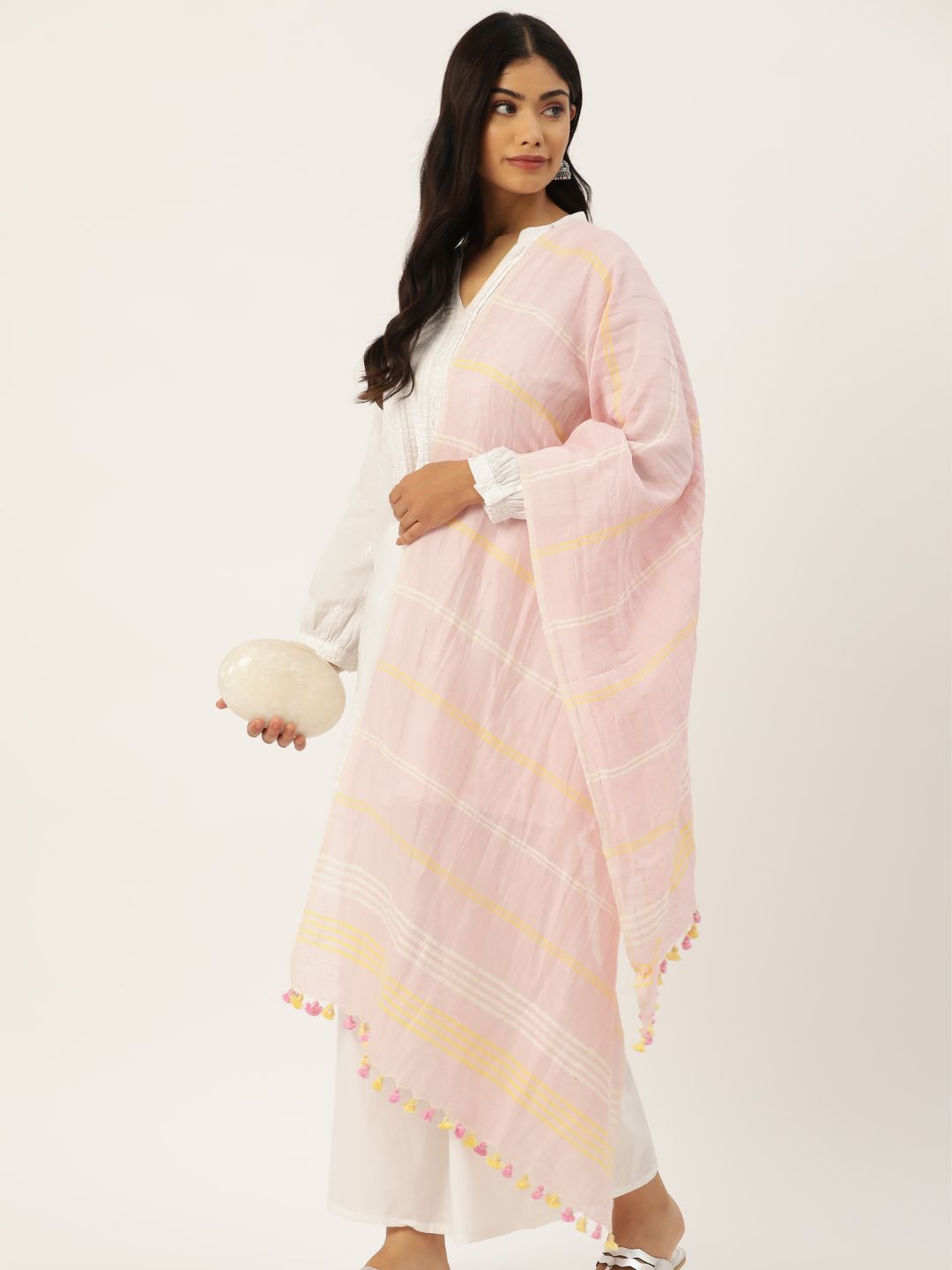 Pink Cotton Linen Handloom Stole