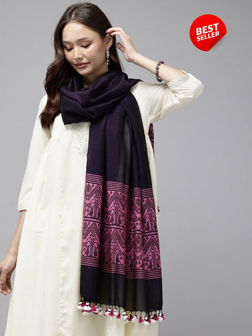 Purple Pink Women's Ethnic Silk Cotton Assamese Dupatta