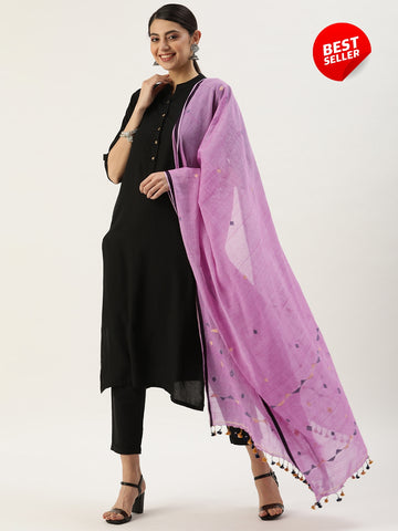 Handwoven Jamdani Mul Cotton Dupatta with tassels