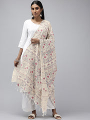 Blue Red Madhubani Cotton Print Dupatta