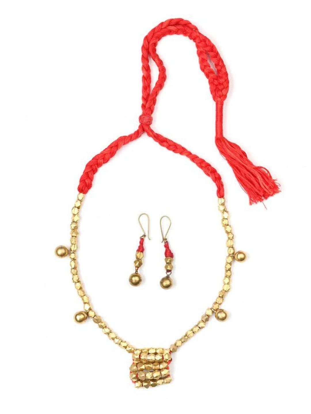 Red Beaded Tribal Pendant Set Jewellery