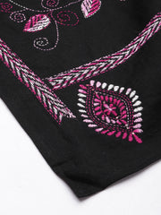 Black Mauve Kantha Stitch Cotton Dupatta