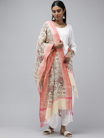 Pure Cotton Madhubani Print Dupatta- Krishna Palki