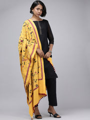 Mustard yellow Kantha Stitch Cotton Dupatta