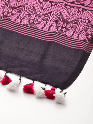 Purple Pink Women's Ethnic Silk Cotton Assamese Dupatta
