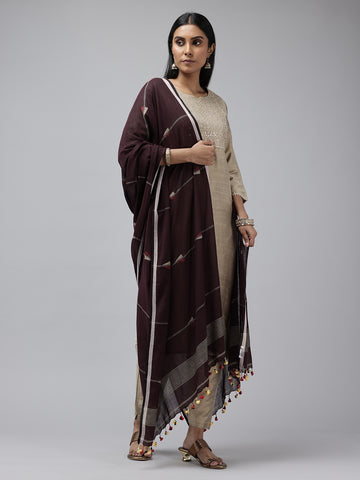 Burgundy Mul Cotton Jamdani Dupatta