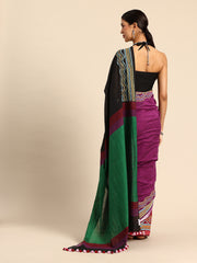 ArtEastri Handloom Black Magenta Colorblock Cotton  Kantha Saree