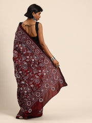 ArtEastri Maroon Grey Silk Kantha Saree with Blouse piece
