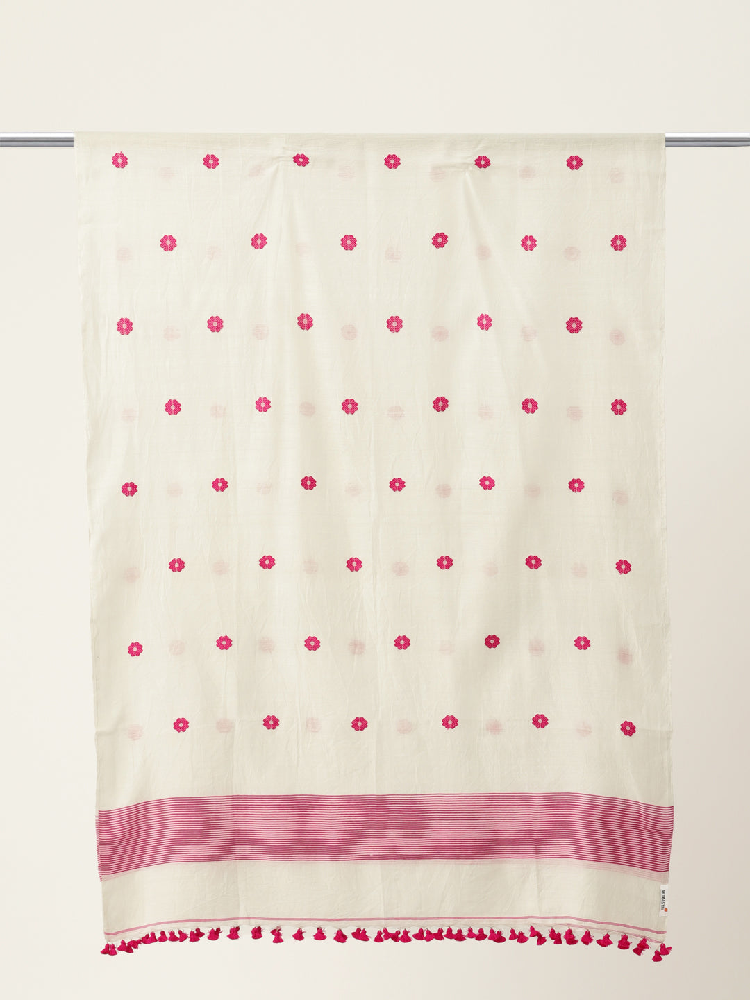 White & Pink Assamese Silk Cotton Handloom Dupatta