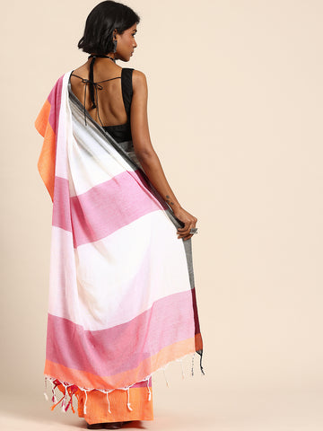 ArtEastri Colorblock Pure Cotton Saree with Blouse piece