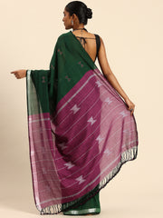 ArtEastri Green Magenta handloom Cotton Kantha Stitch Saree