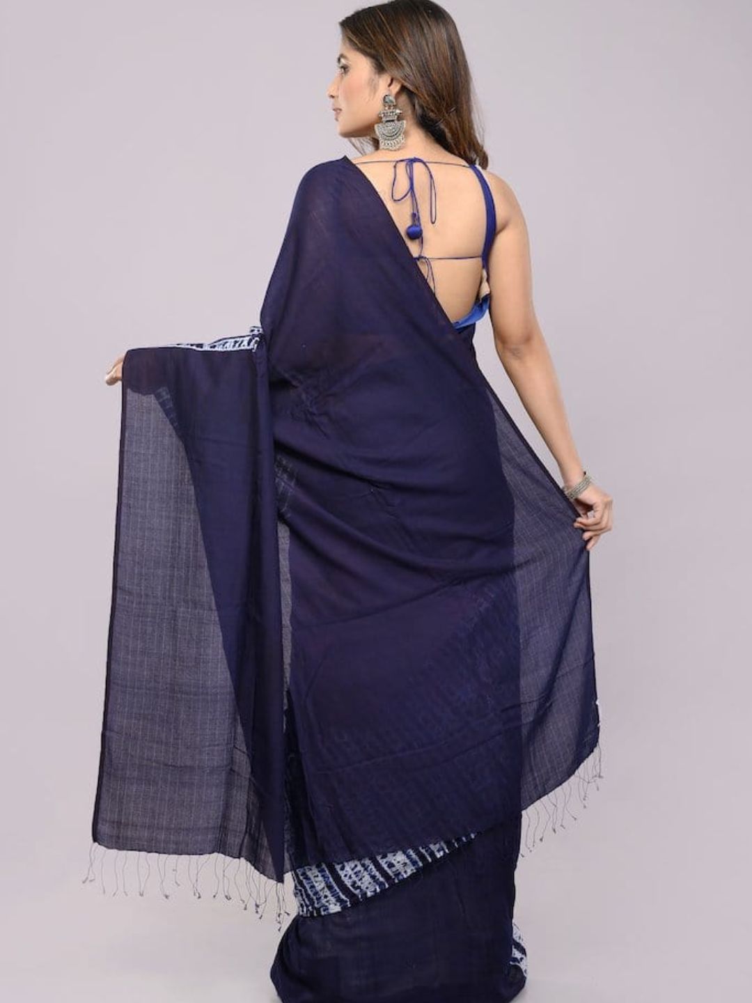 Stunning Indigo Handcrafted Woven Shibori Silk Cotton Saree