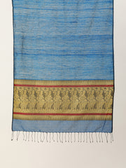 Blue Yellow Handwoven Matka Silk Cotton Baluchari Dupatta