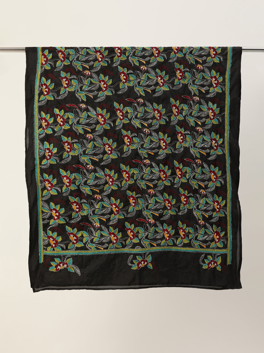 Black Silk Kantha Dupatta