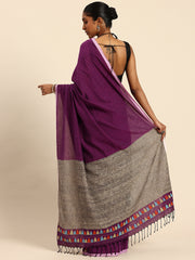 ArtEastri Handloom Purple Ghicha Pallu Kantha Stitch Saree with Blouse piece
