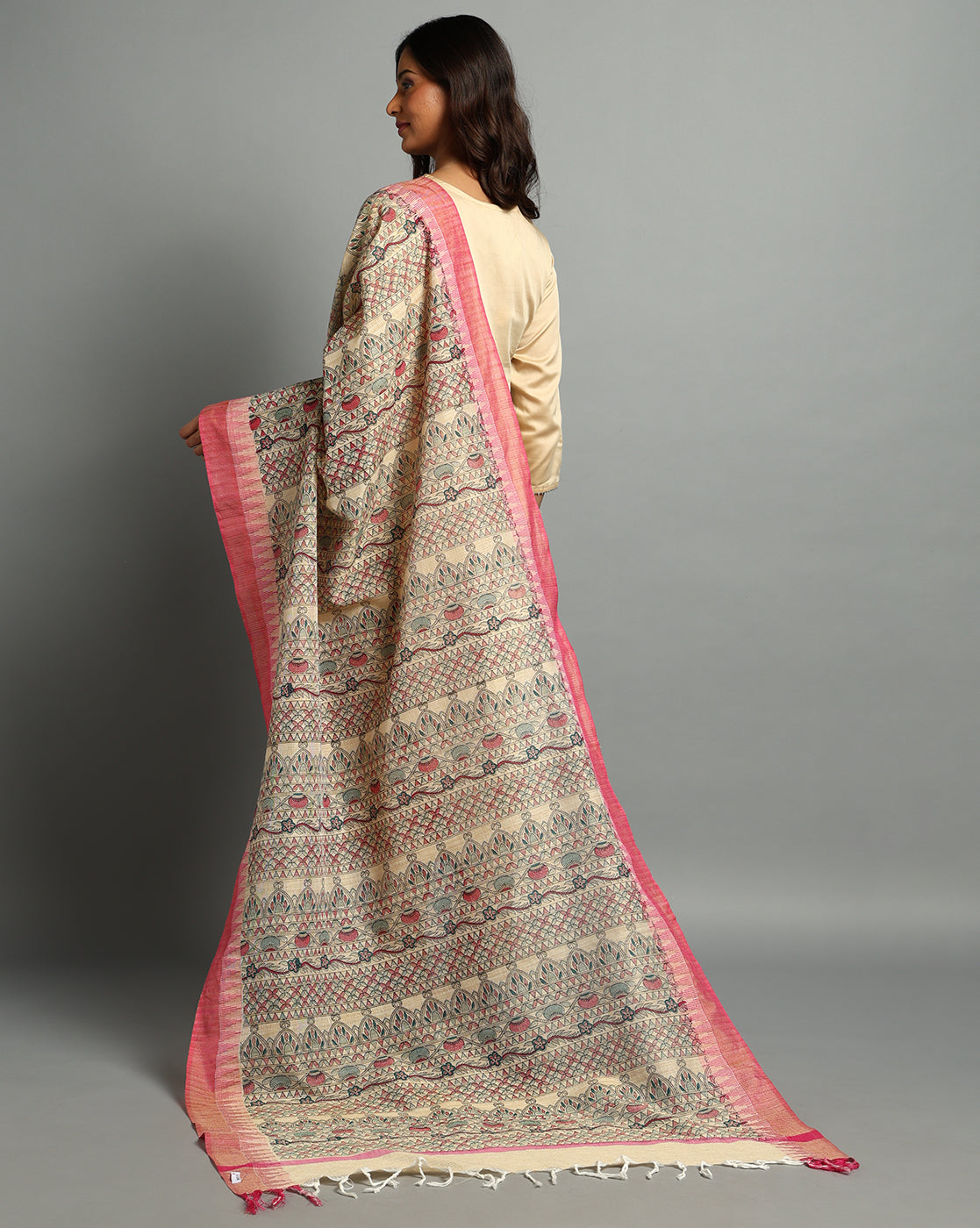 Pure Cotton Madhubani Print Dupatta- Matka Design