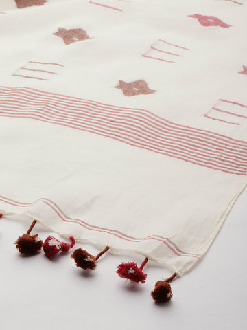 Handcrafted Jamdani Cotton  Dupatta with tassels- NEW!