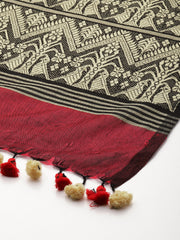 Maroon & Yellow Women's Ethnic Silk Cotton Assamese Dupatta