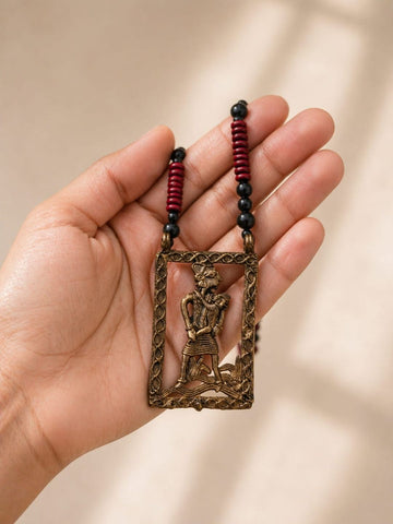 Handmade Dokra Mother Child Necklace on Wooden beads