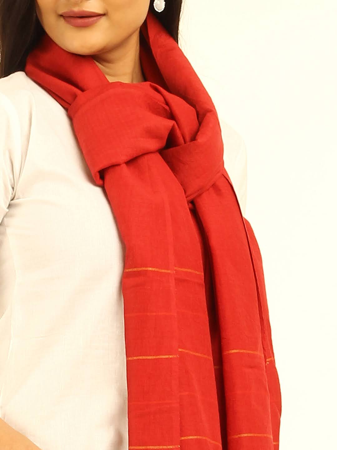 Red Striped Cotton Wool Stole