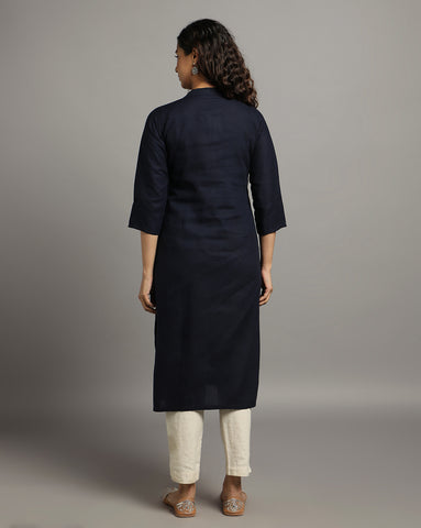 Navy Kantha Cotton Kurta