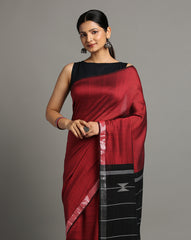 ArtEastri Black Maroon Cotton Handloom Saree