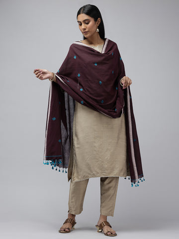 Chocolate Blue Jamdani Cotton Buti Dupatta