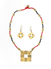Brass Black Red Square Tribal Jewellery Set