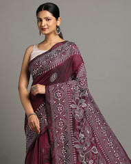 ArtEastri Maroon Grey Silk Kantha Saree with Blouse piece