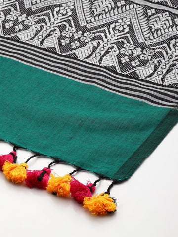 Green White Silk Cotton Assamese Dupatta
