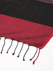 Red Black Colourblock Handloom Cotton Sequins Dupatta