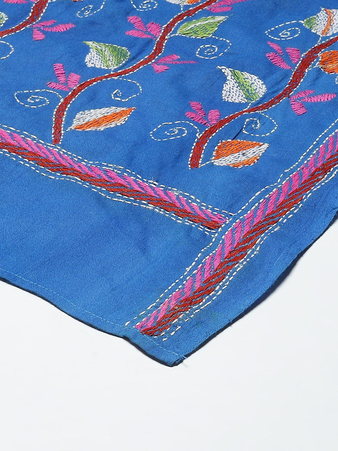 Blue  Orange Kantha Cotton  Stole