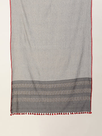 Grey Black Sequins Cotton Dupatta
