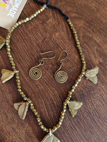 Handmade Dokra Fan Design Jewellery Set