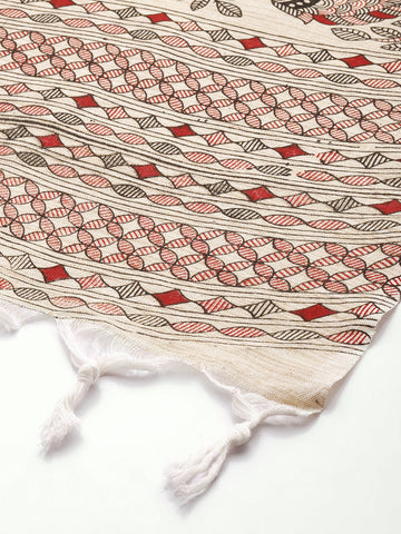 Pure Cotton Madhubani Print Dupatta- Machli Design