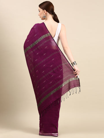 Purple Handloom Jamdani Cotton Saree