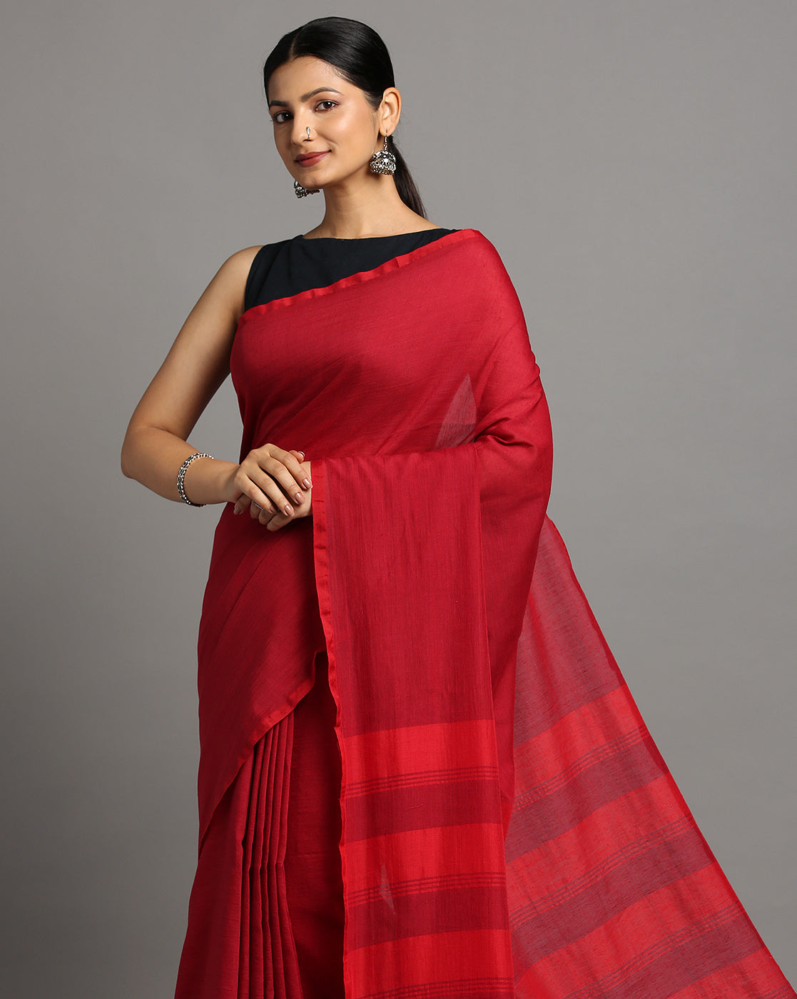 ArtEastri Maroon Cotton Saree with Blouse piece