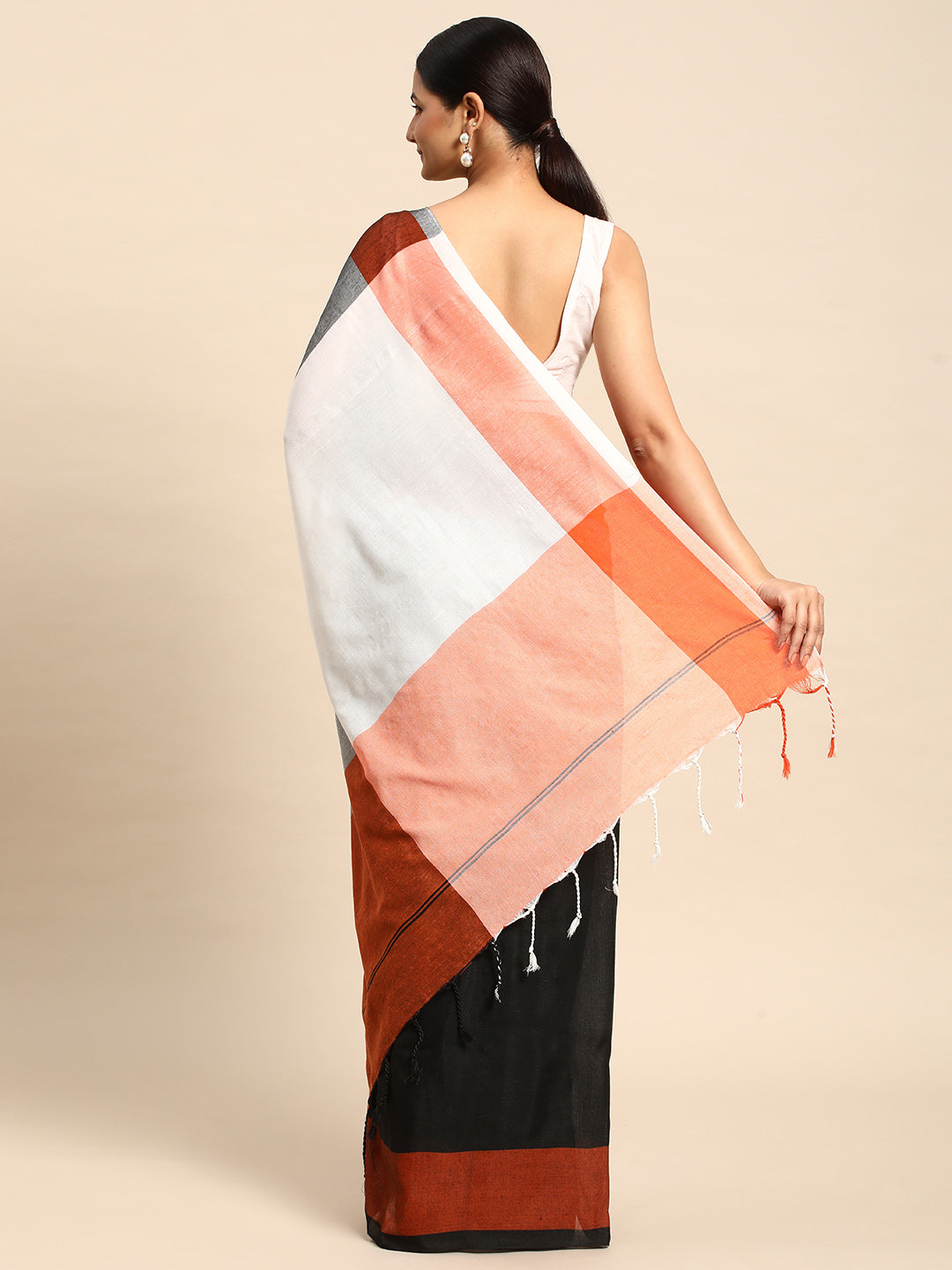 Handloom Colorblock Woven Cotton Saree with Blouse piece