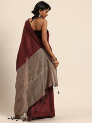 ArtEastri Maroon Solid Cotton Saree with Blouse piece