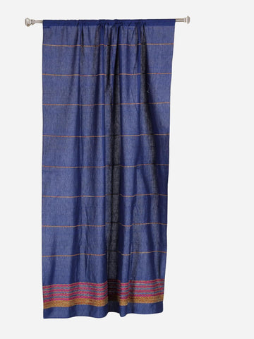 Zaffre Blue  Khesh Kantha Cotton work Door Curtain- Single Panel