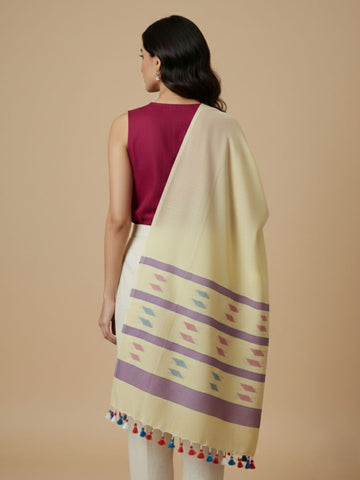 Light Yellow Multi Buti Jamdani Cotton Stole