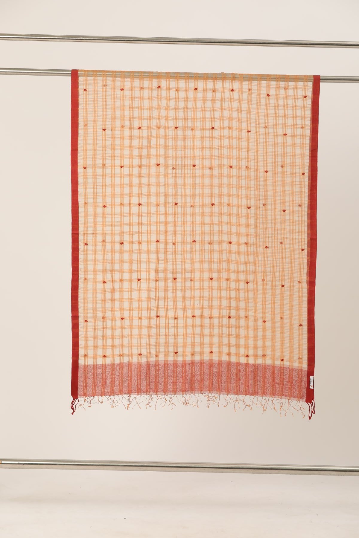 Beige & Brown Handloom Silk Cotton Jacquard Dupatta with tassels- NEW!