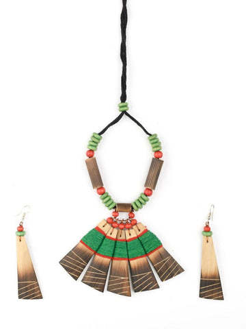 Handmade Green Red Bamboo Tribal Jewellery Set