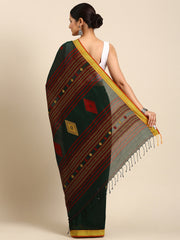 Green Yellow Handcrafted Jacquard weave Cotton Saree