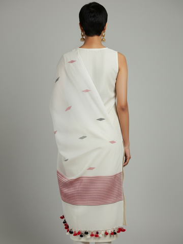 Cream Multi Buti Jamdani Cotton Stole