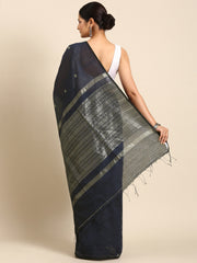 Navy Blue Silver Zari Silk Cotton Saree