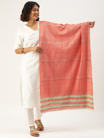 Peach Khesh Kantha Cotton dupatta