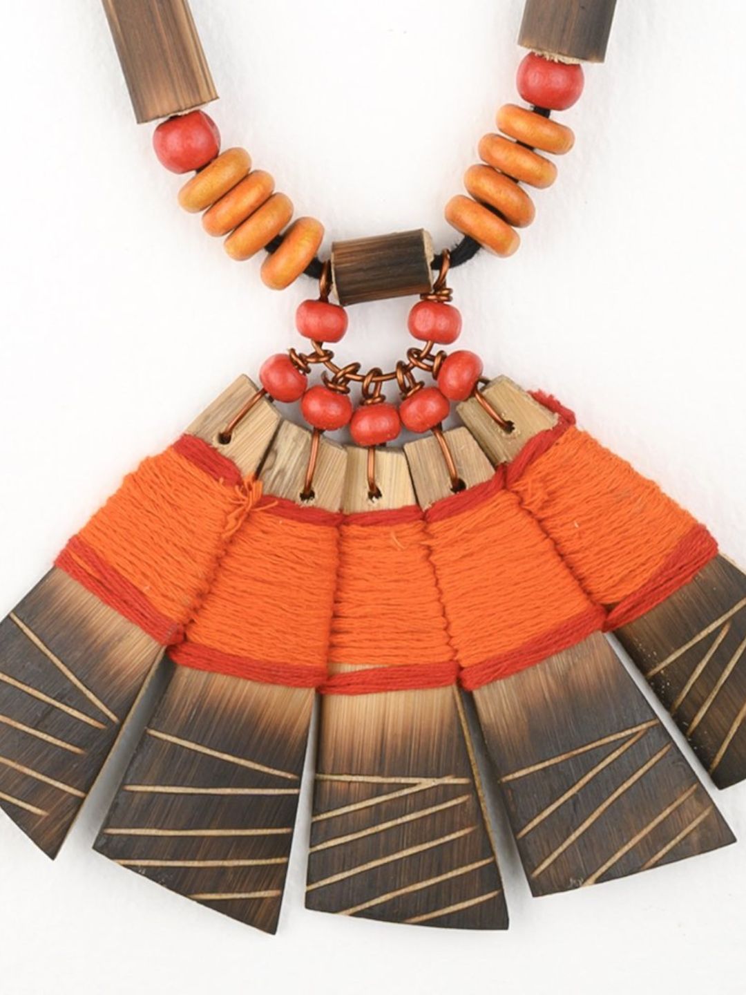 Handmade Orange Red Bamboo Tribal Jewellery Set