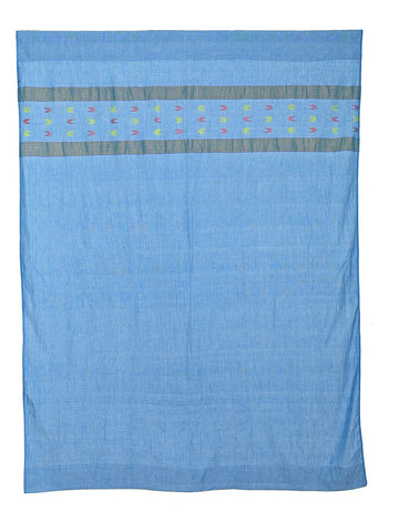 Blue Multicolour Jamdani Motif Cotton Curtain for home- Single Panel