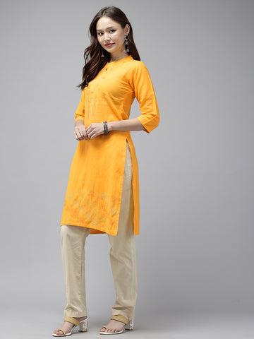 Yellow Kantha Cotton Kurta